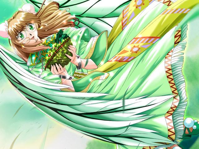 uran, girl doll 2 shisha, basket, double bun, dress, glasses, green eyes, wings