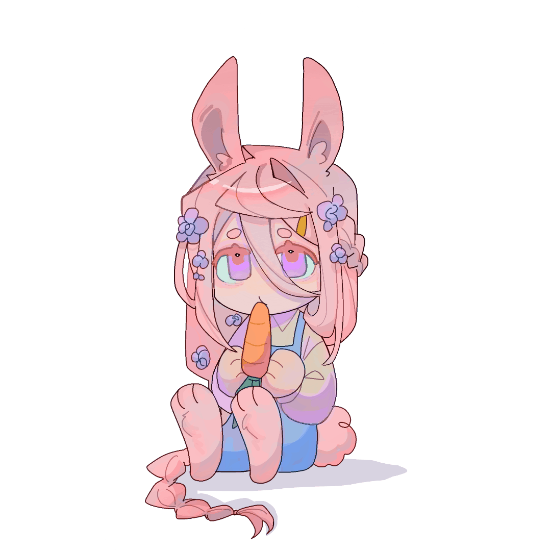 technoblade, technoblade (bunny), minecraft youtube, origins smp, animated, animated gif, chinese commentary, commentary request, 1boy, 1other, androgynous, angry, animal ears, animal feet, animification, blue overalls, braid, carrot, chibi, chibi only, flower, hair between eyes, hair flower, hair ornament, holding, humanization, liuxingyeting, long hair, long sleeves, male focus, overalls, pink eyes, pink hair, rabbit boy, rabbit ears, rabbit tail, shirt, short eyebrows, single braid, sitting, solo focus, tail, very long hair, white background, white shirt