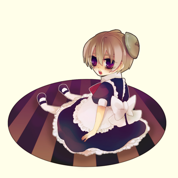 moriko (artist), flandre (kaibutsu oujo), kaibutsu oujo, 00s, 1girl, blonde hair, female focus, full body, maid, purple eyes, short hair, solo
