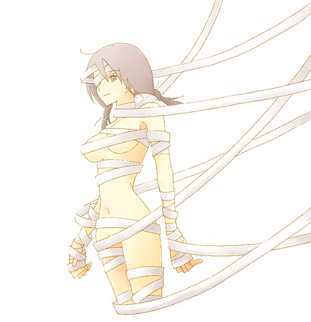 neriyuki, kobushi abiru, sayonara zetsubou sensei, 00s, bandages, black hair, naked ribbon, ribbon, solo