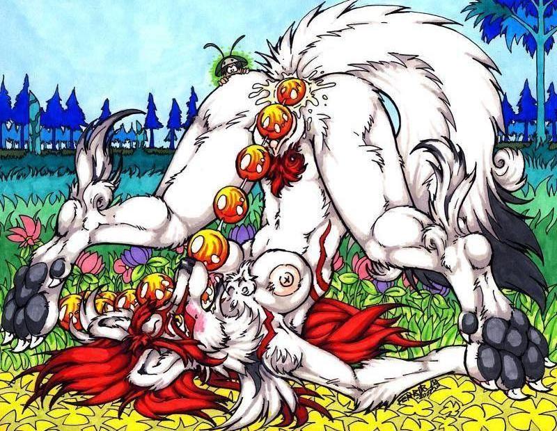 amaterasu (ookami), ookami (game), anal, anal beads, barefoot, furry, nipples, nude, sex toy