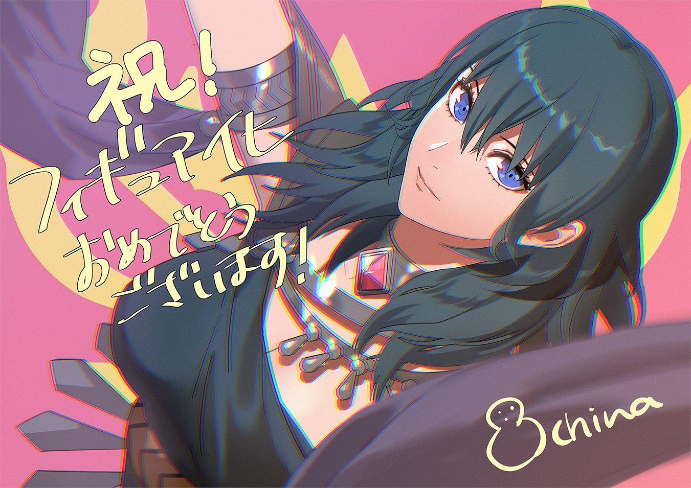 kurahana chinatsu, female byleth (fire emblem), fire emblem, fire emblem: three houses, fire emblem warriors: three hopes, nintendo, official art, second-party source, 1girl, blue eyes, blue hair, breasts, cleavage, closed mouth, dancer, dancer (fire emblem: three houses), hair between eyes, large breasts, looking at viewer, medium hair, official alternate costume, solo
