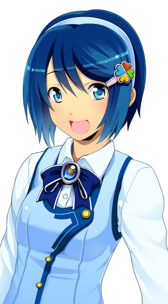 wakaba sprout, 7-tan, madobe nanami, microsoft windows, os-tan, windows 7, official art, 1girl, blue eyes, blue hair, bob cut, female focus, hair ornament, headband, matching hair/eyes, ribbon, short hair, solo
