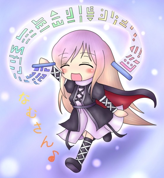 master grait, hijiri byakuren, touhou, artist request, bad id, bad pixiv id, 1girl, chibi, female focus, multicolored hair, solo, sorcerer's sutra scroll