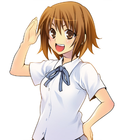 azu, tainaka ritsu, k-on!, lowres, 00s, 1girl, alternate hairstyle, female focus, hair down, school uniform, simple background, solo, white background