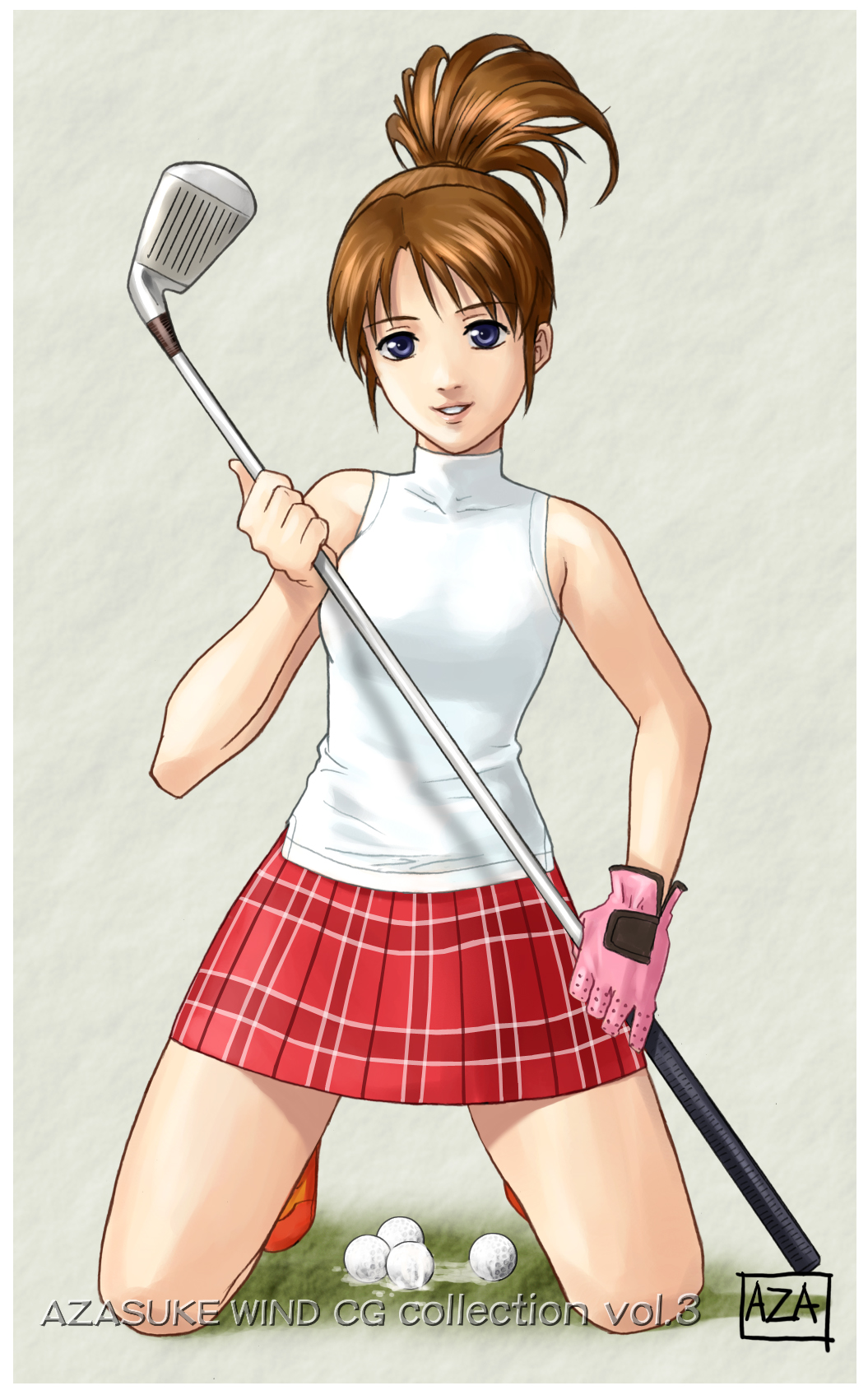 azasuke, nanako (minna no golf), clap hanz, minna no golf, highres, ball, golf ball, golf club
