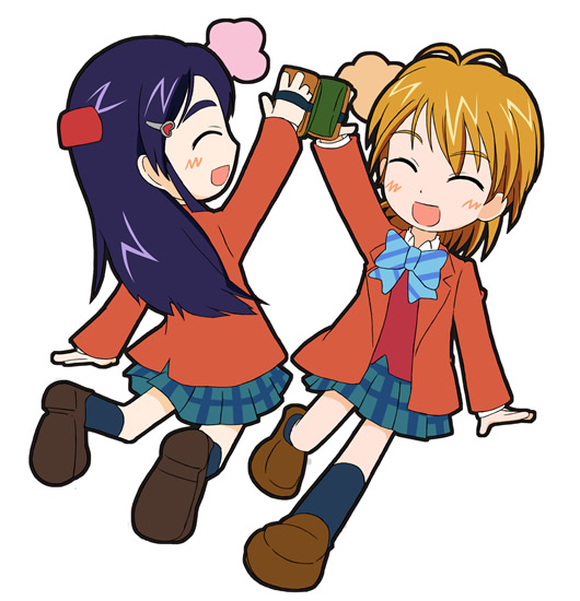 misumi nagisa, yukishiro honoka, futari wa precure, precure, 00s, chibi, high five, school uniform