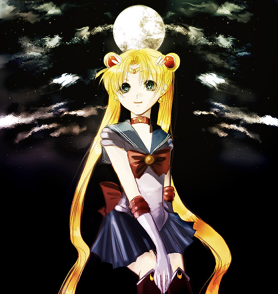 melancholy, sailor moon, tsukino usagi, bishoujo senshi sailor moon, 1990s (style), 1girl, blonde hair, choker, female focus, long hair, moon, retro artstyle, sailor, solo, very long hair