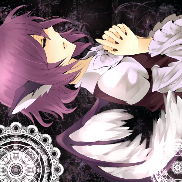 kurosawa kazuto, mystia lorelei, touhou, 1girl, animal ears, closed eyes, doily, female focus, nail polish, own hands clasped, own hands together, pink hair, praying, profile, ribbon, short hair, sideways, solo, wings