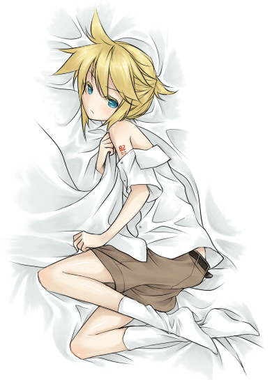 kinoko (hkn), kagamine len, vocaloid, 1boy, bed, blonde hair, blush, male focus, shota, solo