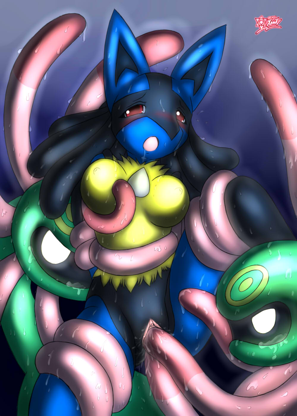 mn xenx, lucario, nintendo, pokemon, highres, source request, furry, personification, tentacles