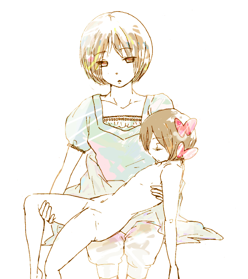 black jack, pinoko, black jack (series), 2girls, brown hair, loli, multiple girls, nude, ribbon, short hair