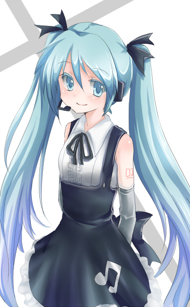 rai (rai-s), hatsune miku, project diva, project diva (series), vocaloid, 1girl, aqua eyes, aqua hair, female focus, hair ribbon, headset, long hair, ribbon, solo, twintails, very long hair