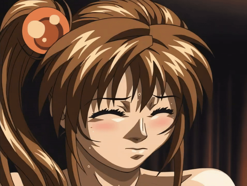imari kurumi, bible black, bible black night of the walpulgiss, animated, animated gif, tagme, 00s, 1girl, 2002, blush, brown hair, implied futanari, implied sex, open mouth, ponytail, side ponytail, sweat