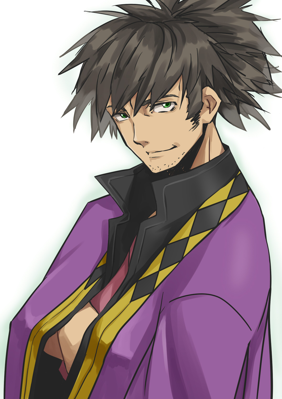 nana g, raven (tales), tales of (series), tales of vesperia, highres, 00s, black hair, green eyes, male focus, ponytail, smile