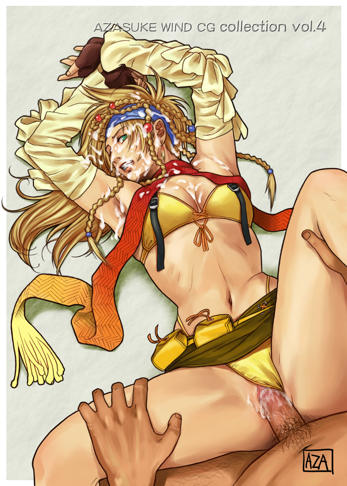 azasuke, rikku (ff10), final fantasy, final fantasy x, final fantasy x-2, highres, 00s, 1girl, censored, clothing aside, panties, panties aside, sex, underwear, vaginal, yellow panties