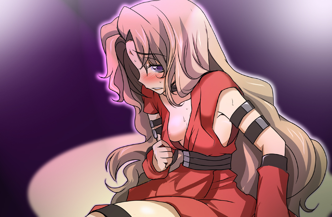 aoi manabu, nunnally vi britannia, code geass, third-party edit, 00s, 1girl, blush, breasts, brown hair, female focus, long hair, nipple slip, nipples, small breasts, solo