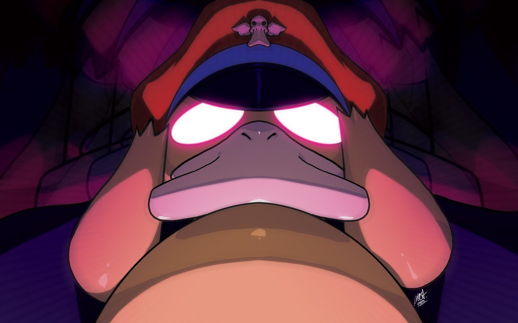 chamba, m. bison, psyduck, capcom, nintendo, pokemon, street fighter, gen 1 pokemon, hat, male focus, pokemon (creature)