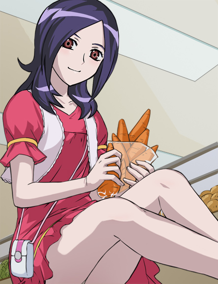 haruyama kazunori, higashi setsuna, fresh precure!, precure, 00s, black hair, carrot, potato, sexually suggestive, smile, solo, upskirt