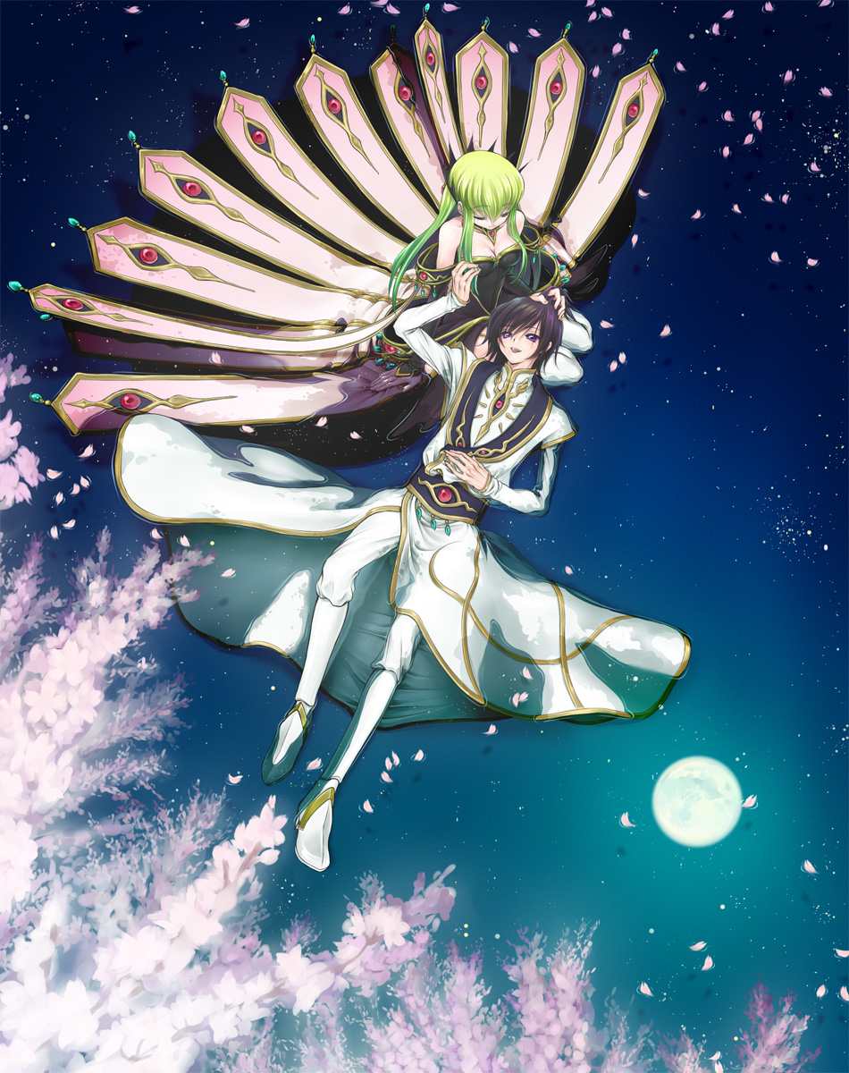 minami (apricot tea), c.c., lelouch vi britannia, code geass, bad id, bad pixiv id, highres, 00s, 1boy, 1girl, breasts, cleavage, large breasts