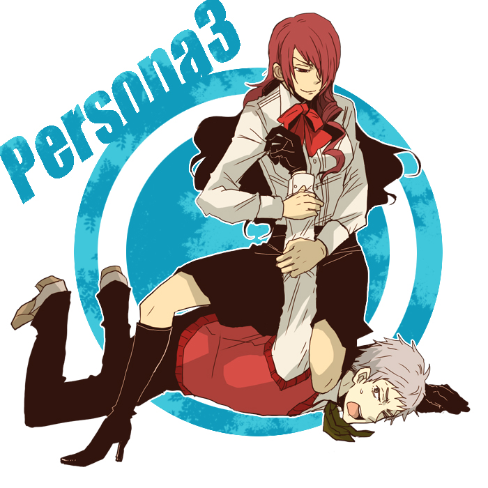 sudachips, kirijou mitsuru, sanada akihiko, atlus, persona, persona 3, bad id, bad pixiv id, 1boy, 1girl, armlock, boots, bow, femdom, hair over one eye, jujigatame, long hair, pinned, red eyes, red hair, school uniform, skirt, submission, submission hold, white hair, wrestling