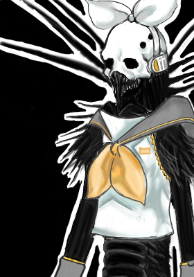 davine lu linvega, kagamine rin, blame!, vocaloid, lowres, 1girl, cosplay, crossover, davinelulinvega, female focus, kagamine rin (cosplay), parody, solo