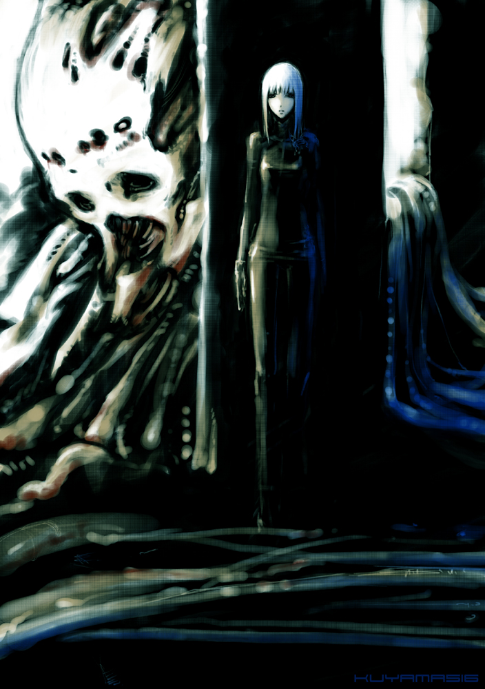 cibo, blame!, 1girl, bodysuit, cyberpunk, cyborg, female focus, long hair, mecha, robot, safeguard, solo, white hair