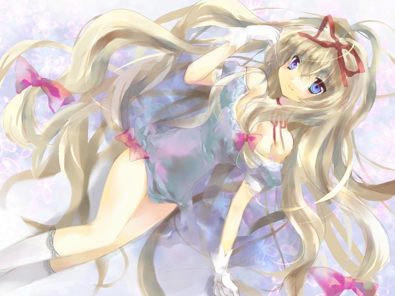 jin rikuri, yakumo yukari, touhou, bad id, bad pixiv id, 1girl, blonde hair, female focus, gradient background, ribbon, solo, white background