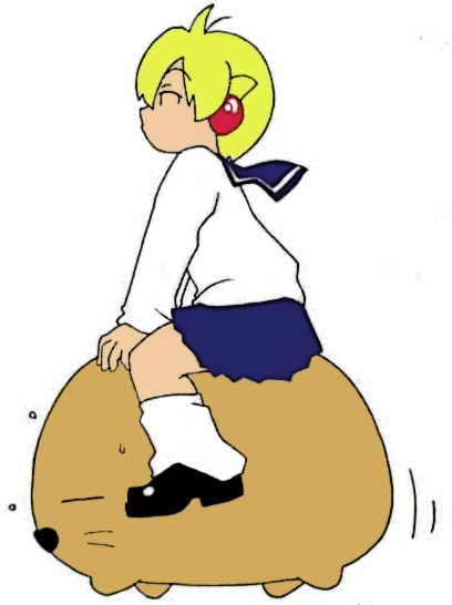 inu neko jump, blonde hair, hamster, headphones, hoguchi, riding, school uniform, yuki hoguchi