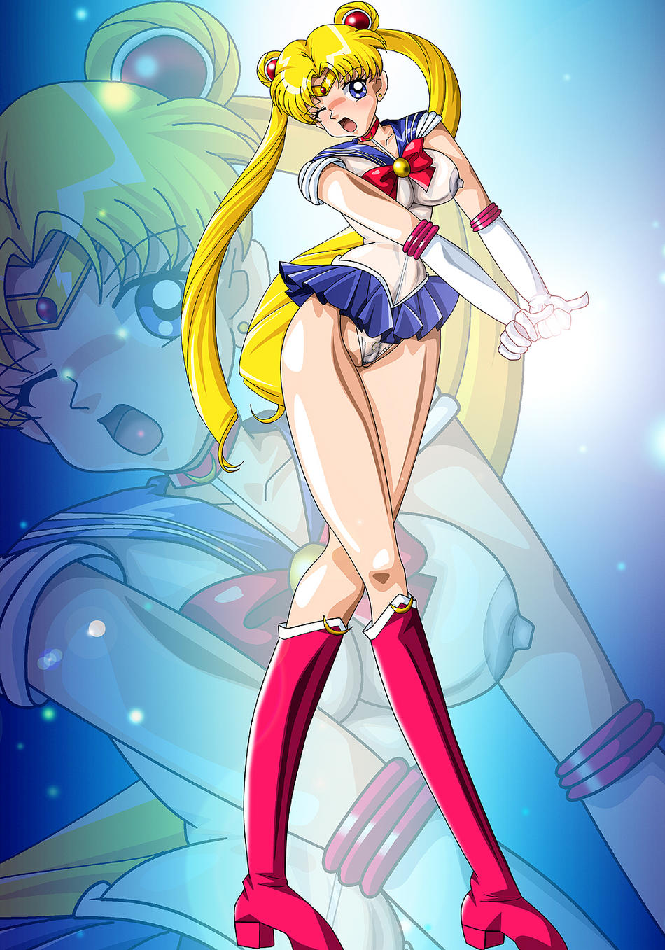 sailor moon, tsukino usagi, bishoujo senshi sailor moon, highres, tagme, 1990s (style), blonde hair, blue eyes, wince