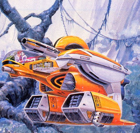 takani yoshiyuki, emaan, lieea, mlover, choujikuu seiki orguss, orguss, 1980s (style), lowres, official art, traditional media, 1girl, box art, gunpod, jungle, mecha, nature, oldschool, realistic, retro artstyle, robot, rocket launcher, science fiction, weapon