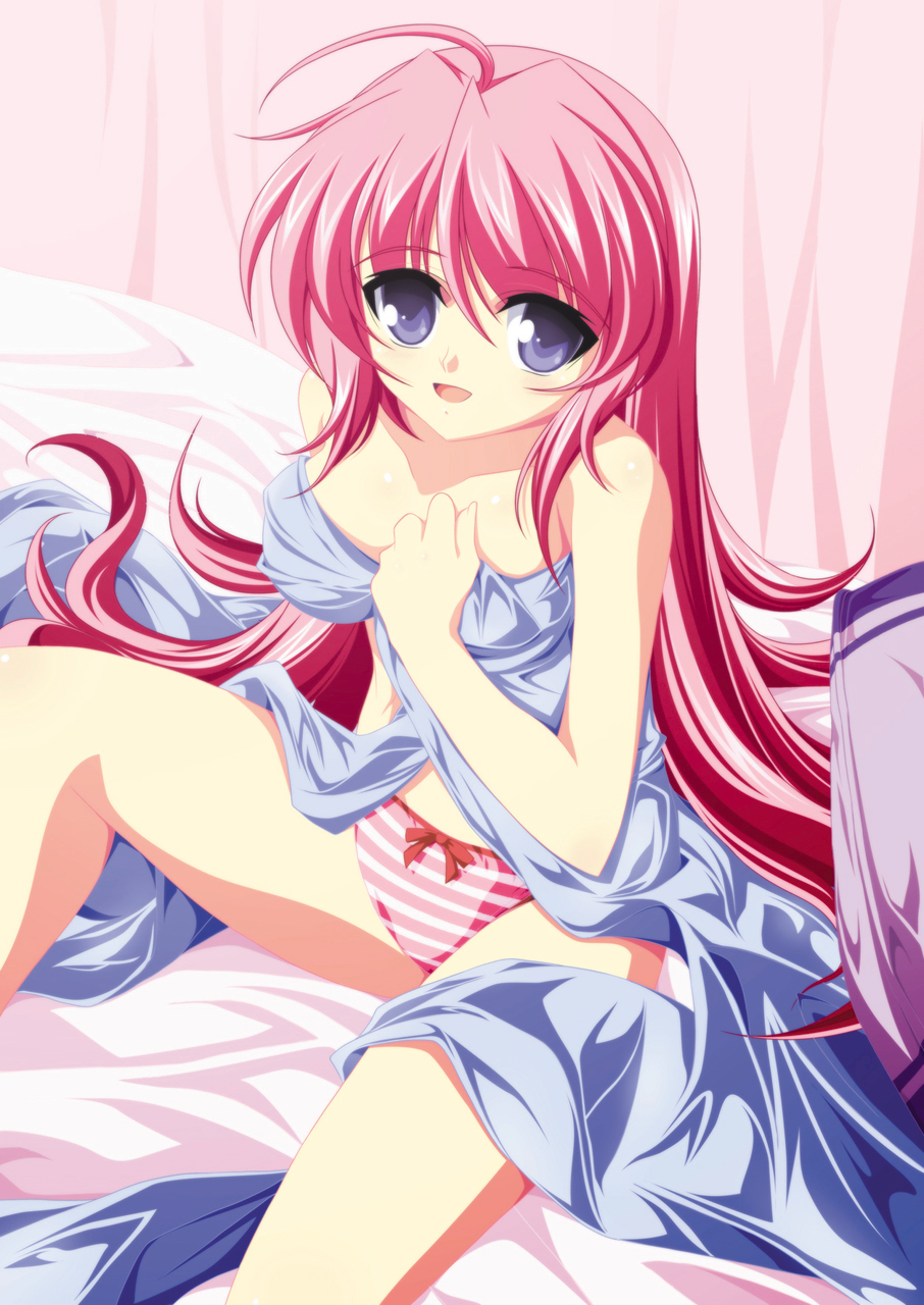 ka2, original, highres, blue eyes, long hair, panties, pink hair, solo, striped clothes, striped panties, underwear