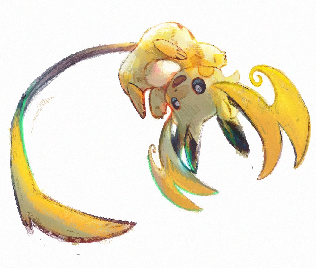 jjfsantos, mega raichu y, raichu, nintendo, pokemon, pokemon legends: z-a, commentary, english commentary, full body, gen 1 pokemon, mega pokemon, no humans, open mouth, pokemon (creature), pokemon focus, simple background, smile, solo, tail, very long ears, very long tail, white background, yellow fur