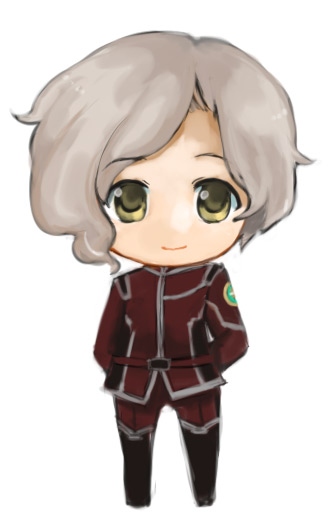 masaki natsume, matsuda, jonah matsuka, toward the terra, uniform, bad id, bad pixiv id, 1boy, chibi, male focus, solo, standing, white hair, yellow eyes