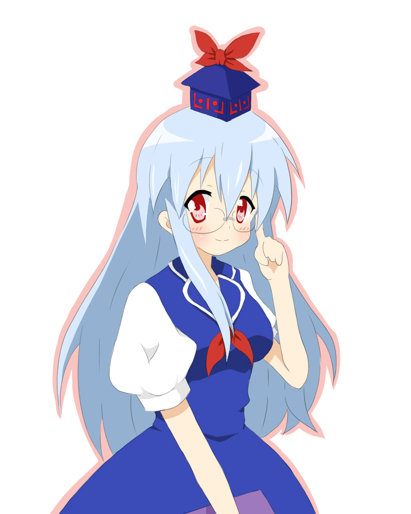 chiro-minami, chiro (bocchiropafe), kamishirasawa keine, touhou, 1girl, bespectacled, blue hair, female focus, glasses, hat, long hair, red eyes, solo