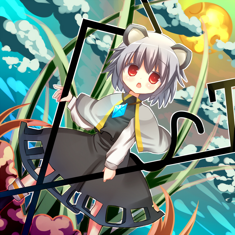 tsunono, nazrin, touhou, silver hair, 1girl, animal ears, female focus, red eyes, solo, tail