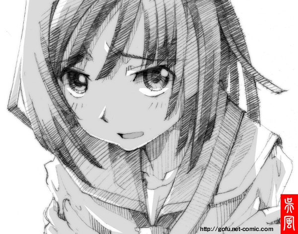 gofu, sengoku nadeko, bakemonogatari, monogatari (series), traditional media, 00s, greyscale, monochrome, sketch, solo