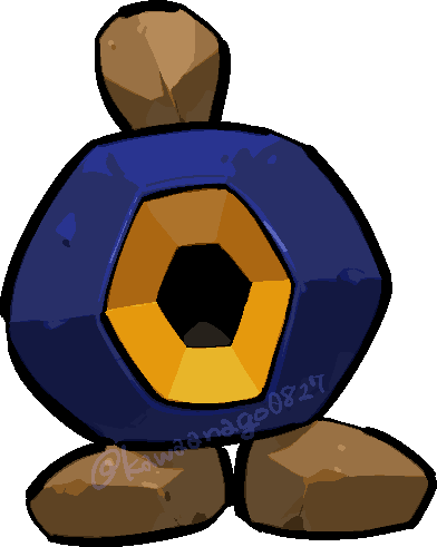 kawaanago, roggenrola, nintendo, pokemon, commentary request, lowres, chibi, chibi only, full body, gen 5 pokemon, no humans, pokemon (creature), pokemon focus, solo, transparent background, twitter username, watermark