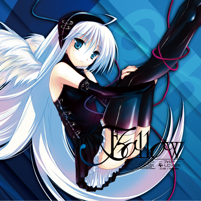 uemoto masato, original, dress, elbow gloves, gloves, goth fashion, long hair, solo, thighhighs, white hair