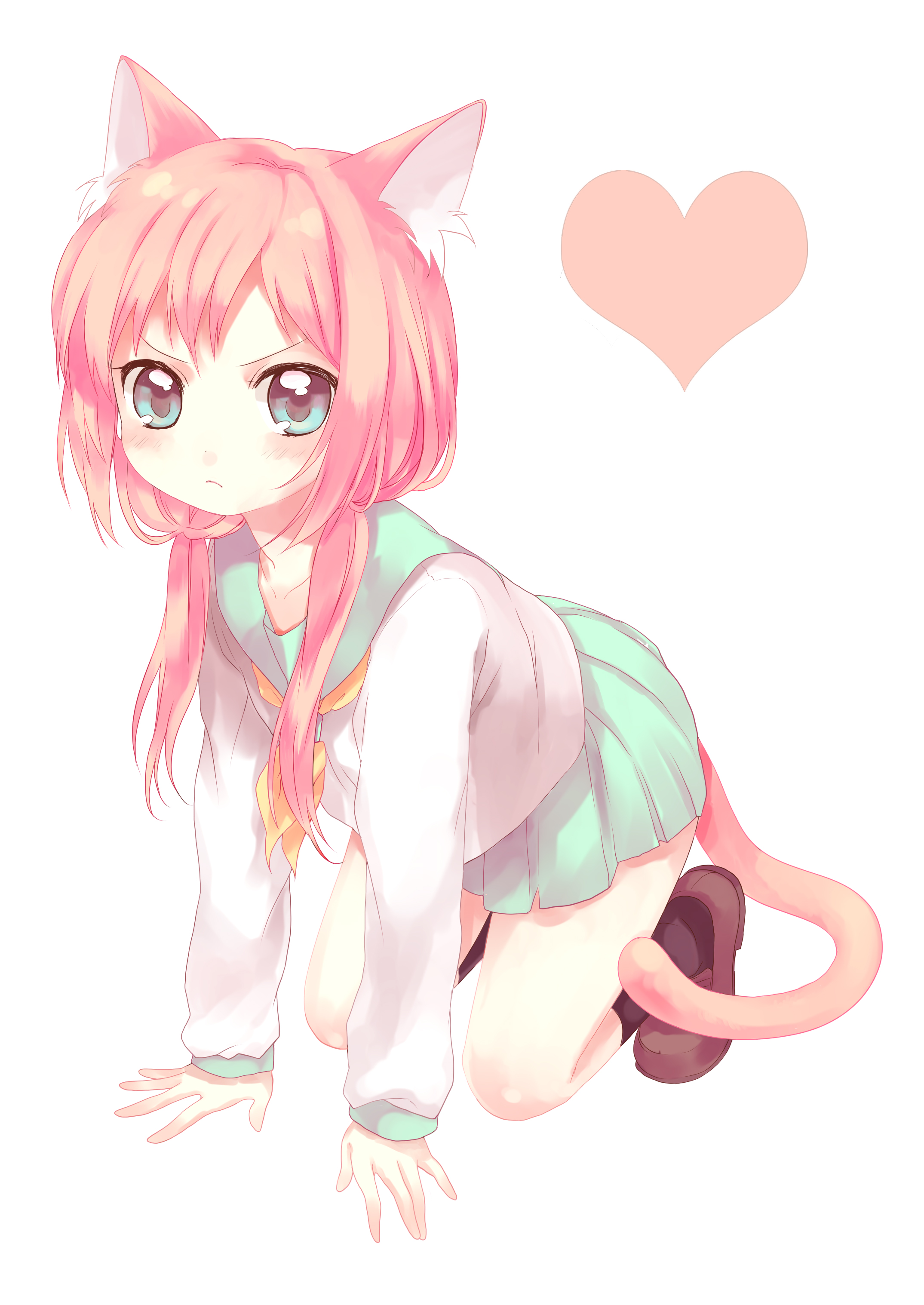 kajiami, namori, original, absurdres, bad id, bad pixiv id, highres, 1girl, animal ears, cat ears, cat tail, female focus, heart, low twintails, solo, tail, twintails