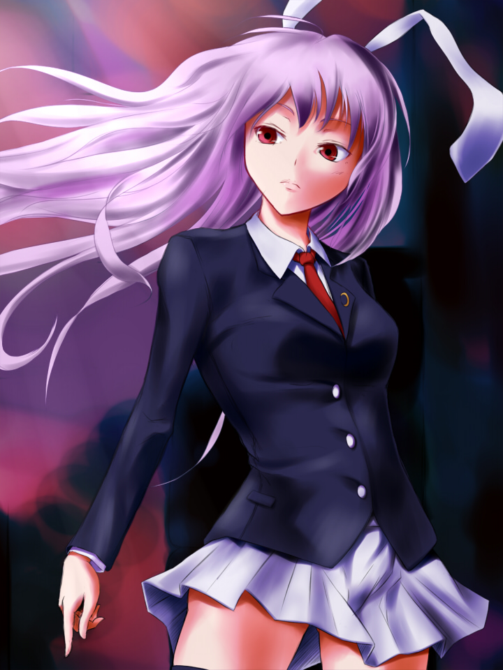 yasojima nejiro, reisen udongein inaba, touhou, bad id, bad pixiv id, 1girl, animal ears, blazer, female focus, jacket, long hair, necktie, purple hair, rabbit ears, red eyes, red necktie, skirt, solo