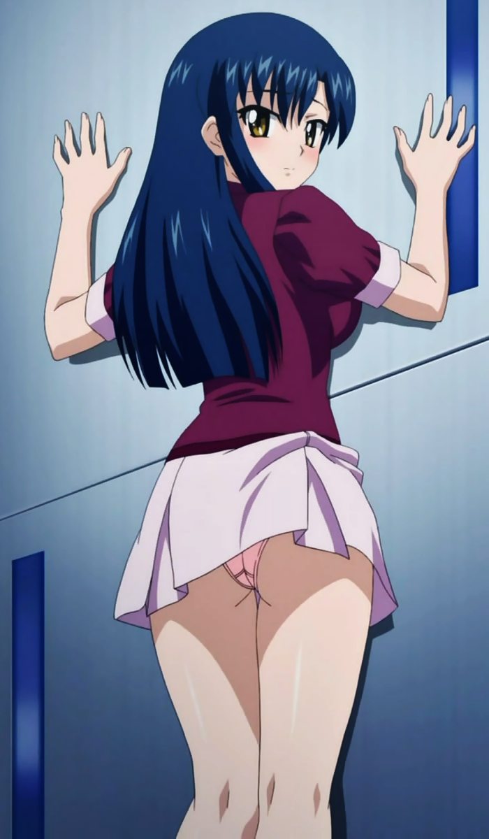 minamino karen, agent aika, aika (series), anime screenshot, highres, stitched, third-party edit, 00s, 1girl, ass, blush, looking at viewer, looking back, panties, skirt, underwear