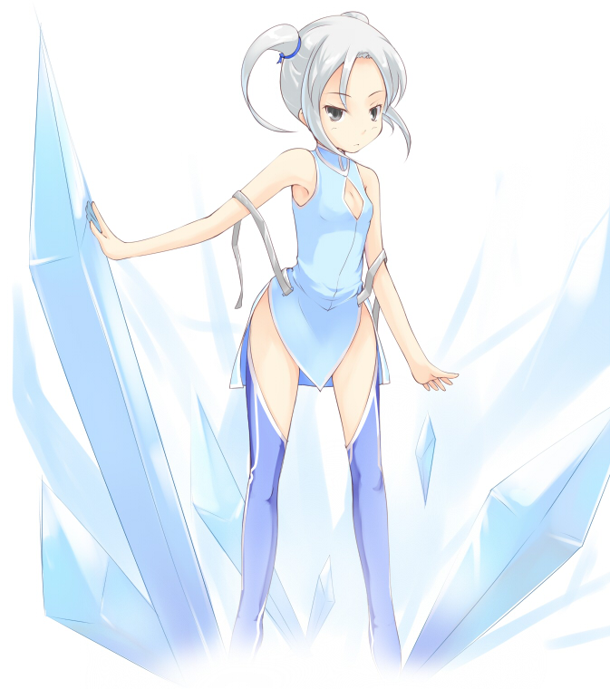 kuro (be ok), original, silver hair, bad id, bad pixiv id, 1girl, black eyes, female focus, short hair, solo, thighhighs, twintails