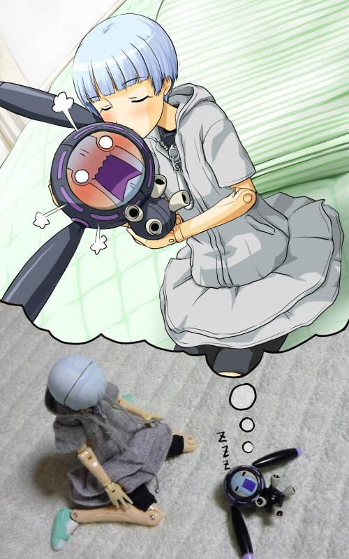 azuma doguu, fubuki (busou shinki), busou shinki, 10s, blue eyes, blue hair, doll joints, figure, joints, mini person, minigirl