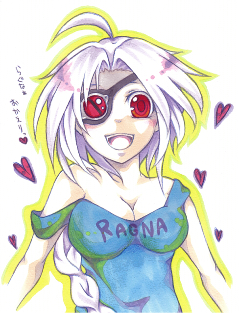 chako 444, tsujimiya (chako 444), nu-13, arc system works, blazblue, bad id, bad pixiv id, 1girl, ahoge, braid, breasts, cleavage, eyepatch, female focus, red eyes, single braid, solo