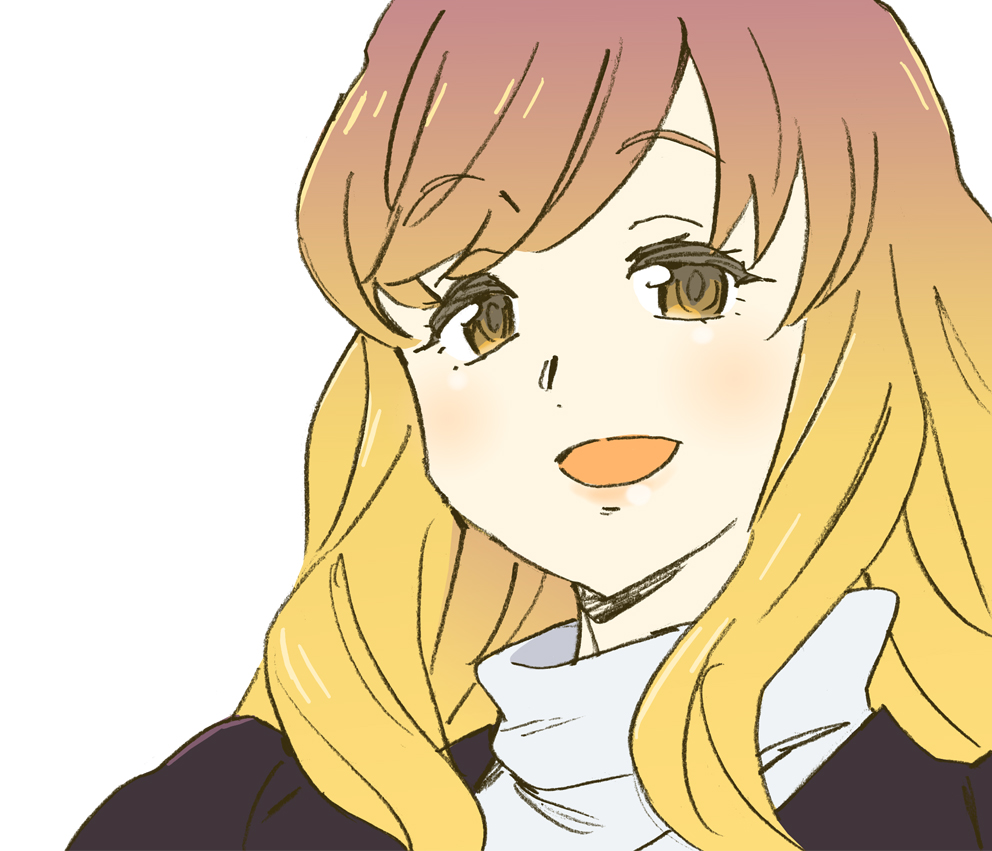 katou haruaki, hijiri byakuren, touhou, 1girl, brown eyes, female focus, gradient hair, long hair, multicolored hair, open mouth, portrait, simple background, solo, white background