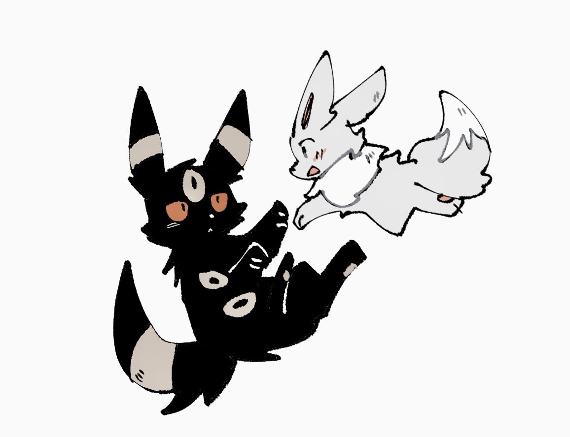 zugvogel 0525, eevee, umbreon, nintendo, pokemon, alternate color, animal focus, black fur, black tail, closed mouth, expressionless, full body, gen 1 pokemon, gen 2 pokemon, grey fur, no humans, open mouth, pokemon (creature), pokemon focus, shiny pokemon, simple background, sketch, smile, white background