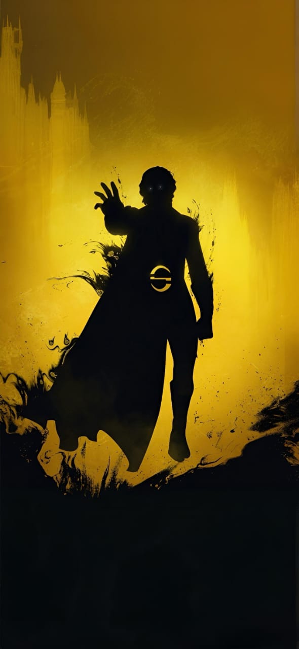 sentry (marvel), marvel, thunderbolts (movie), commentary, english commentary, highres, non-web source, cape, dark persona, flying, glowing, glowing eyes, looking at viewer, outstretched hand, shadow, silhouette, solo, void (marvel)