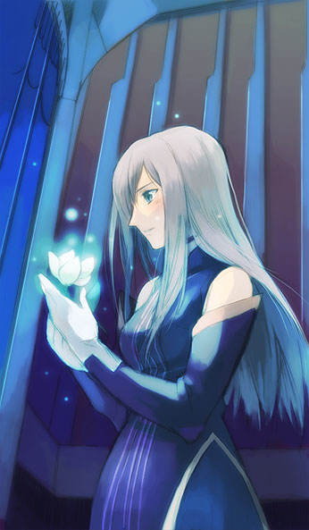 tear grants, tales of (series), tales of the abyss, 00s, brown hair, flower, gloves, long hair, solo