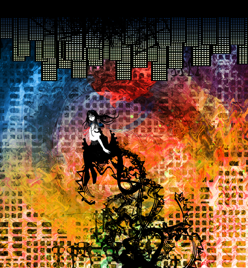 kazaana, original, tagme, abstract, black hair, building, psychedelic, solo